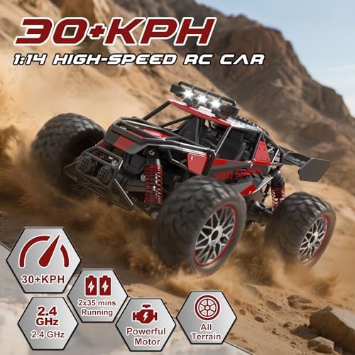 High Speed 30+KM/H Remote Control Car, 1:14 RC Cars for Boys Age 8-12, 2.4 GHz All Terrain RC Truck