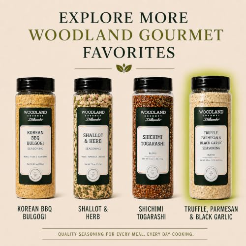Truffle Parmesan & Black Garlic Seasoning, 18 oz – Gourmet Finishing Cheese Blend with Black Truffle Salt & Fermented Black Garlic, by Woodland Gourmet