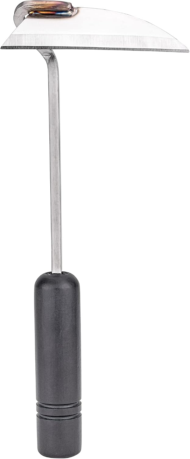Nisaku NJP100 Nejiri Gama Handheld Weeder-Scraper-Hoe, Japanese Stainless Steel 4-Inch Blade Width, 4.5-Inch Black Lacquered Beech Wood Handle