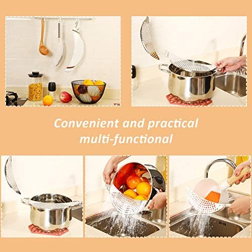Boao 2 Pieces Pot Strainer with Handle for Pan,Fits Up to 10 in