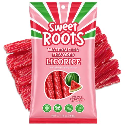 Sweet Roots Black Licorice Twists – 1 Bag (16 oz) – Jumbo Size Candy Sticks | Vegan, Fat Free, Kosher | Soft Gourmet Licorice Candy with Classic Black Licorice Flavor