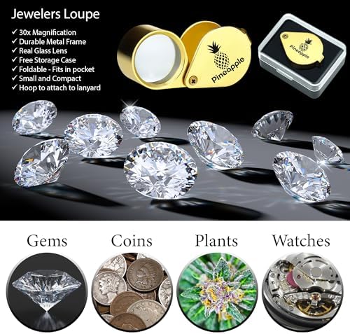 Pineapple 30X Jewelers Loupe Magnifier Foldable Pocket Magnifying Glass Small Jewelry Eye Loop for Jewelers, Gems, Diamonds, Plants, Coins (Gold)