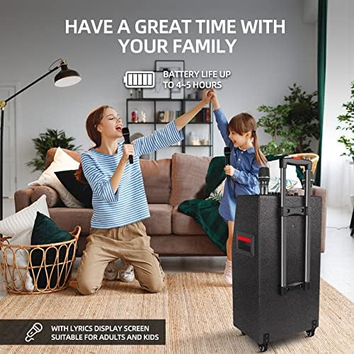 Karaoke Machine with Lyrics Display Screen for Adults, 15" Tablet | Bluetooth Speaker with 2 Rechargeable UHF Mics, 1000W Peak Power, DJ Lights, Portable Karaoke System for Any Occasion