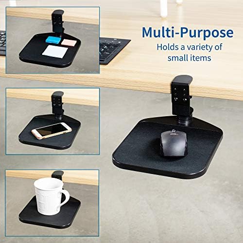 VIVO Black Clamp-on Mouse Pad Holder Platform, MOUNT-MS01A | Adjustable Under Desk 360° Rotating Tray Rest Extension Attachment