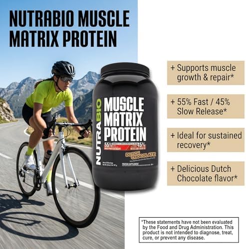 NutraBio Muscle Matrix Protein Powder - 25g of Protein Per Scoop - Whey Isolate and Micellar Casein Combo for Fast and Slow Release - Vanilla - 2 Pounds, 28 Servings