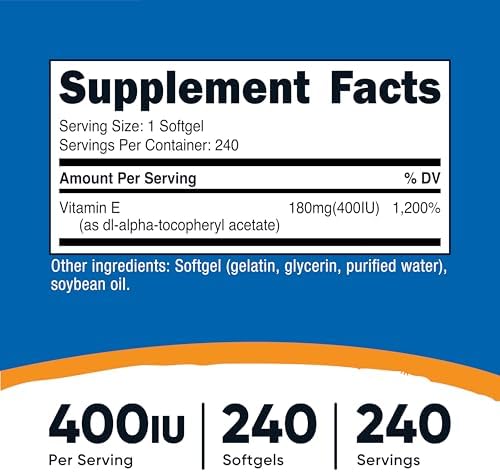 Nutricost Vitamin E 400 IU, 240 Softgel Capsules - Gluten Free, Non-GMO