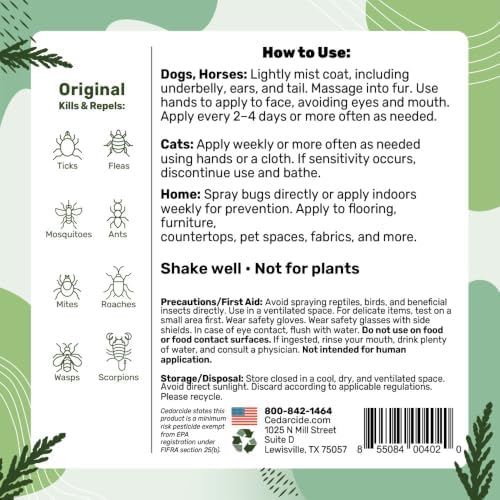 Cedarcide Original Bug Spray | Repel & Kill Fleas, Ticks, Mosquitoes, Mites, Ants & Chiggers | Natural Cedar Oil | Eco-Friendly | Quart
