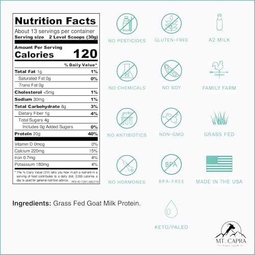 Mt. Capra Clean Whole Protein | Grass-Fed Goat Protein with Whey and Casein Protein | No Bloat, Build and Maintain Muscle, 20 g Protein per Serving