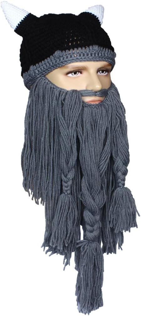 Creative Barbarian Knit Beard Hat Funny Knit Cap Wig Beanie Hats