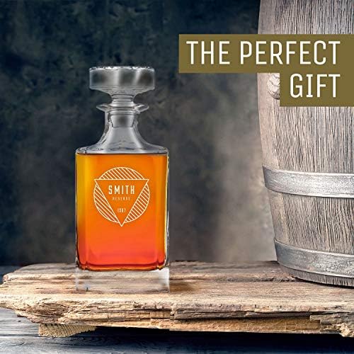 Swanky Badger Personalized Whiskey Decanter, Custom Whisky Decanter, 28 oz, 850ml, 8.5” x 3.5” x 3.5” (Modern)