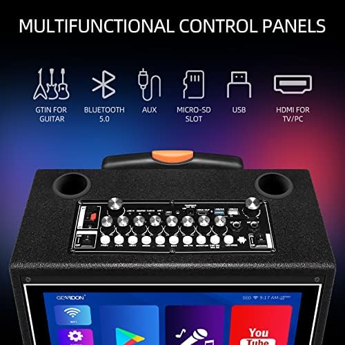 Karaoke Machine with Lyrics Display Screen for Adults, 15" Tablet | Bluetooth Speaker with 2 Rechargeable UHF Mics, 1000W Peak Power, DJ Lights, Portable Karaoke System for Any Occasion