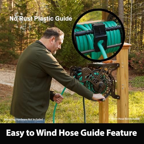 Liberty Garden 708 Steel Decorative Wall Mount Garden Hose Reel, Holds 125-Feet of 5/8-Inch Hose - Bronze