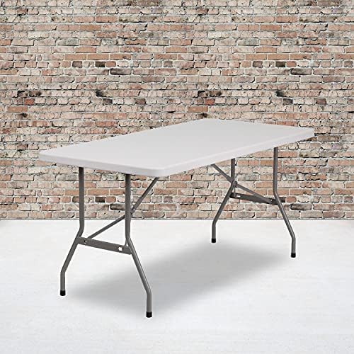 Flash Furniture 5 ft Plastic Folding Table, Granite White | Durable Construction, Commercial Use