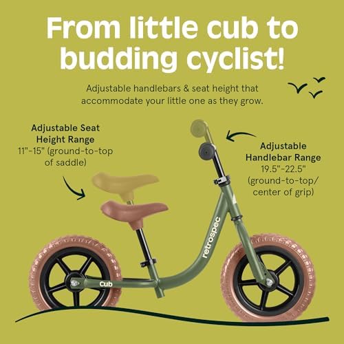 Retrospec Cub Toddler Balance Bike for Ages 18 Months - 3 Years - 12in No-Pedal Beginner Bicycle with Adjustable Seat