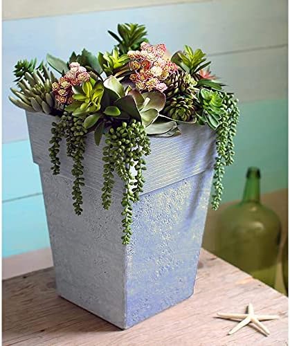 The HC Companies 18 Inch Avino Tall Square Planter - Decorative Indoor Outdoor Plant Pot for Front Porch, Deck, Patio and Home, Oxidized Black