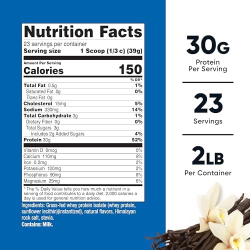 Nutricost Grass-Fed Whey Protein Isolate (Vanilla) 5LBS | GMO-Free, Gluten Free, Natural Flavors