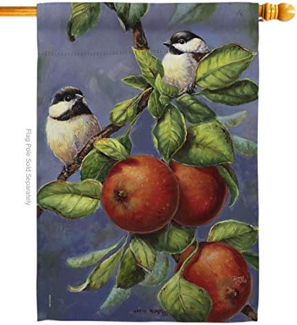 H105034-BO Chickadees & Apples Garden Friends Birds Impressions Decorative Vertical 28" x 40" Double Sided House Flag Printed in USA