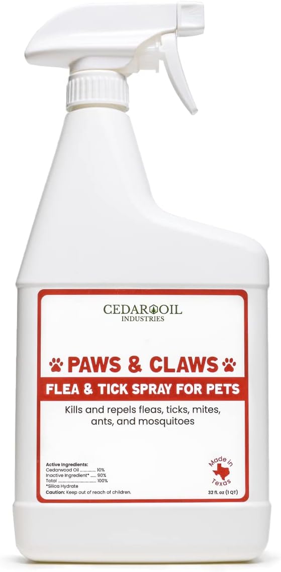 Paws and Claws Pet Spray - Natural Flea and Tick Repellent with Cedar Oil - Effective and Safe Pest Control for Dogs and Cats, Helps Repels Fleas, Ticks, and Mites, Pet Friendly (1 Gallon)