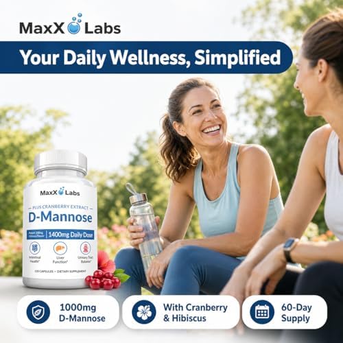 D-Mannose Capsules, 1400 Mg with Cranberry & Hibiscus Flower, 120 Ct | Fast Acting Formula, Supports Bladder & Urinary Tract Health - Extra Strength 60 Servings