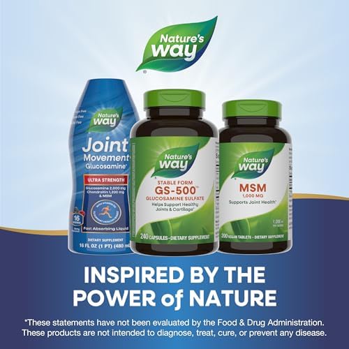 Nature's Way GS-500 Glucosamine Sulfate, Stable Form, 240 ct | Helps Support Healthy Joints & Cartilage*, 500 mg Glucosamine per Capsule, Gluten-Free