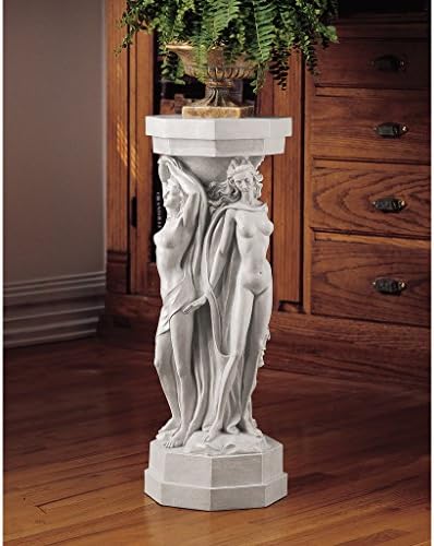 Design Toscano Column of Maenads Women Indoor/Outdoor Sculptural Display Pedestal Plant Stand, 28 inches tall, Cast Stone Resin, Antique Stone Finish