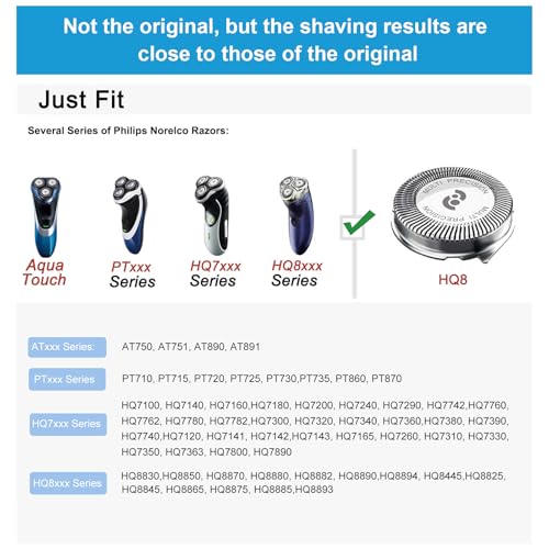 HQ8 Replacement Heads Compatible With Philips Norelco Aquatec Shaver