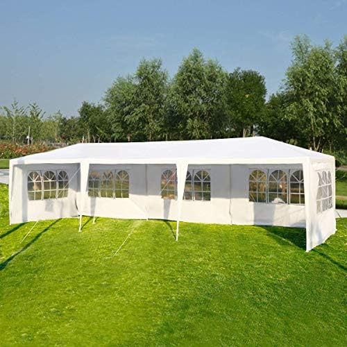 Tangkula 10'x30' Outdoor Canopy Tent Heavy Duty Party Wedding Event Tent Sturdy Steel Frame with 5 Removable Sidewalls Waterproof Sun Snow Rain