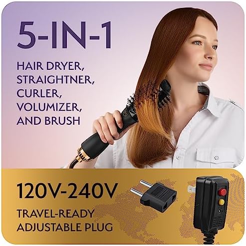 Professional Blowout Hair Dryer Brush, Black Gold Dryer and Volumizer, Hot Air Brush for Women, 75MM Oval Shape (Black Gold)