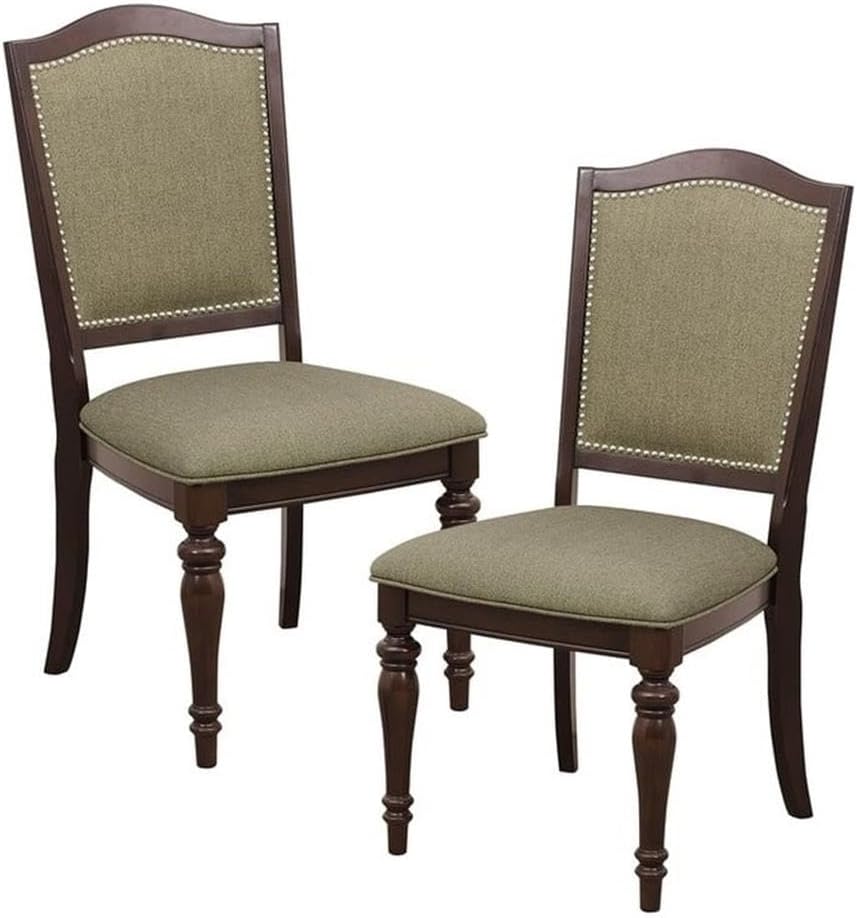 Homelegance Marston Sophisticated Dining Chairs with Serpentine Back with Nail Head Accent (Set of 2), Cherry