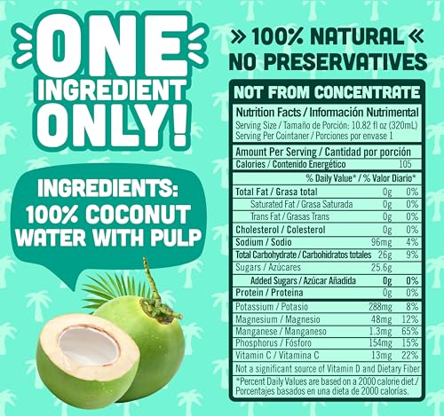 NILO 100% Pure Coconut Water | NO Sugar added | GMO FREE | NOT from Concentrate | 10.8 oz (Pack of 12)