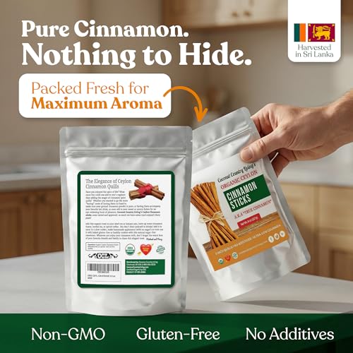 Organic Ceylon Cinnamon Sticks 8 oz - Whole Sticks from Sri Lanka, USDA | True Cinnamon 3" Quills, Fair Trade, Non-GMO, Gluten Free, Low Coumarin, Naturally Sweet Aroma, for Tea, Baking & Cooking