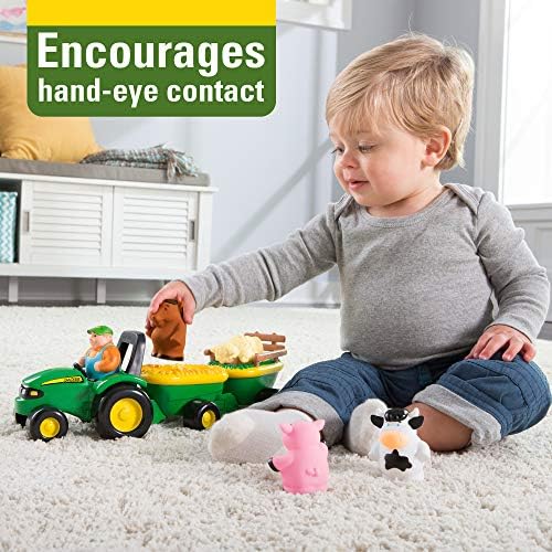 TOMY John Deere Animal Sounds Hayride Musical Tractor Toy - Musical Hayride Toddler Toys - Includes Farmer Figure, Tractor