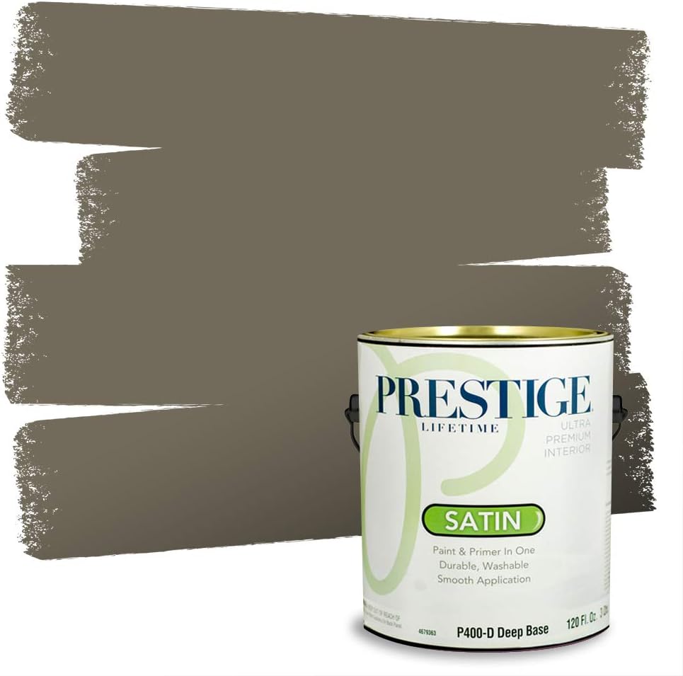 PRESTIGE Paints Exterior Paint and Primer In One, 1-Gallon, Satin, Comparable Match of Sherwin Williams* Ripe Olive*