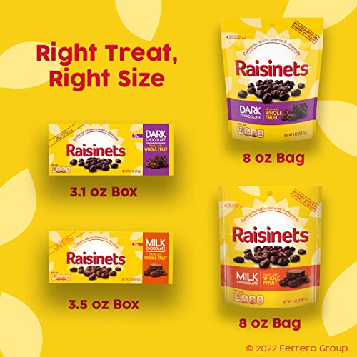 Raisinets, Milk Chocolate Covered California Raisins, 8.0 oz Resealable Bag, Bulk 8 pack