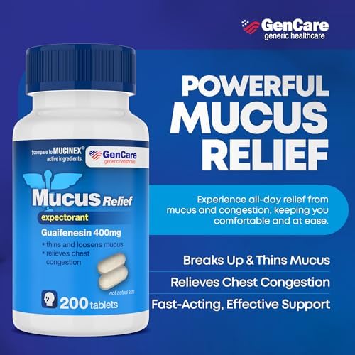 GenCare Mucus Relief Expectorant Guaifenesin 400mg, 200 Tablets | Compares to Mucinex; fast-acting expectorant, chest congestion relief