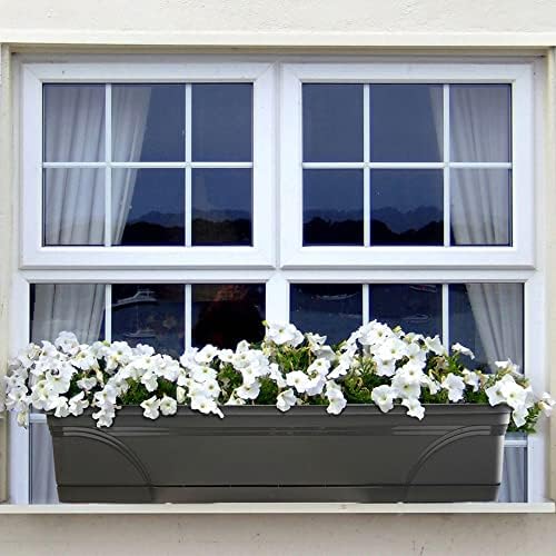Southern Patio 36 Inch Medallion Weatherproof and Sunray Protected Plastic Hanging Windowsill Garden Box Planter with Drainage Holes, Black