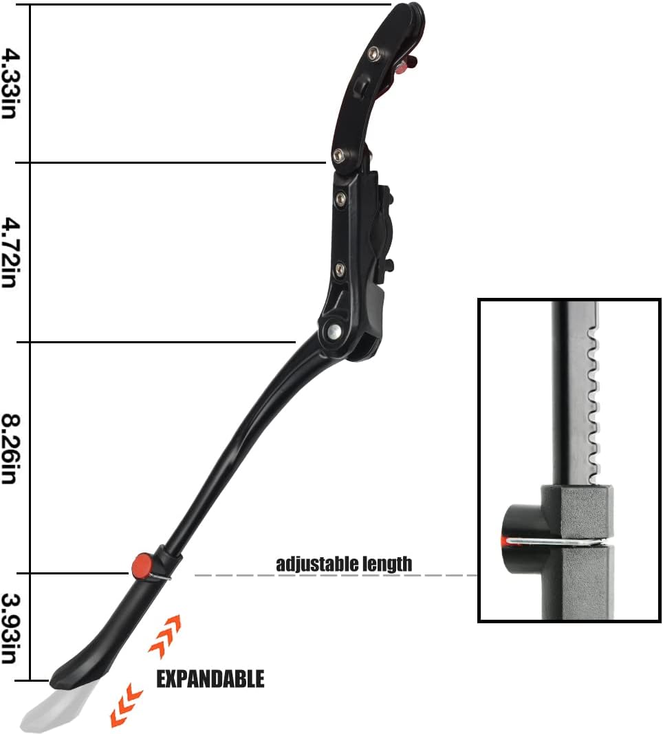 TOPCABIN Bike Kickstand Adjustable Aluminium Alloy Bicycle Kickstand Bike Side Kickstand Fit for 22" 24" 26" 28" Mountain Bike Road cycling/BMX/MTB (Black for 22-24-26-27-28 inch bike)