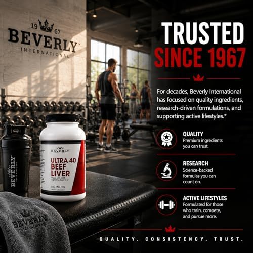 Beverly International Ultra 40 Grass Fed Desiccated Beef Liver, 500 Tabs | 100% Argentine Beef Liver, Golden-Era Secret for Boosting Muscle Growth, Stamina & Performance