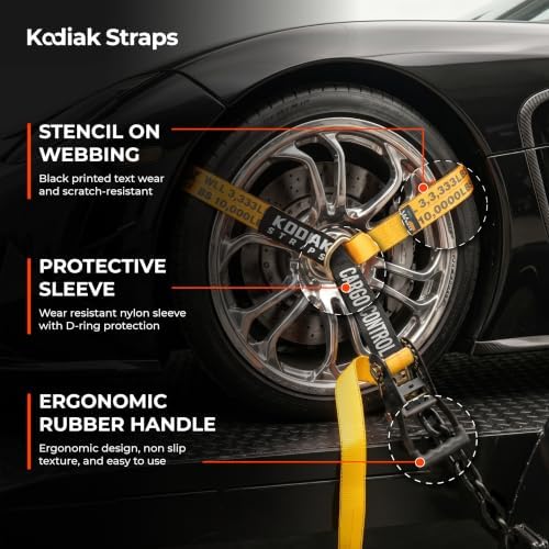 Adjustable Vehicle Tire Tie Down Straps Kit– 4pk Heavy Duty Tire Straps with Snap Hooks 10