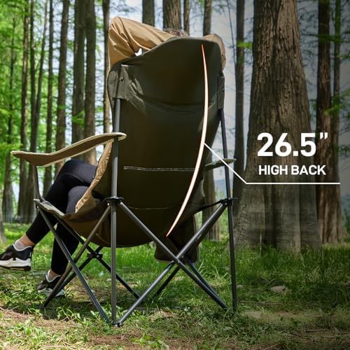 EVER ADVANCED High Back Folding Camping Chair Oversized and Fully Padded, Portable Quad Camp Lawn Chair Up to 400 lbs, with Cup Holder Armrest Carrying Bag