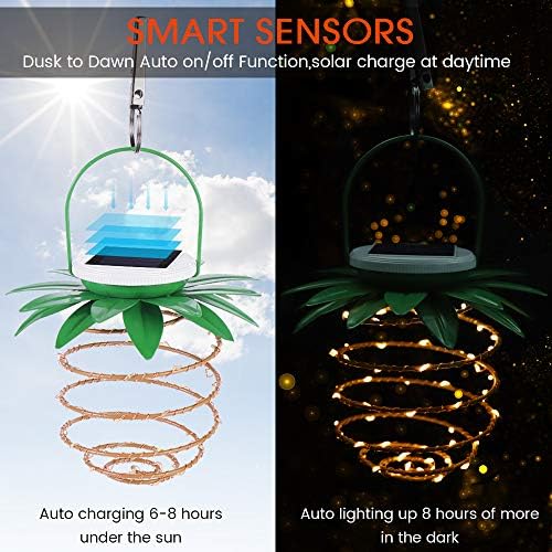 2 Pack Pineapple Solar Lights Outdoor Waterproof Garden Hanging Lamp 60 LED Dusk to Dawn Sensor Solar Lantern Lamp for Patio Yard Pathway Porch
