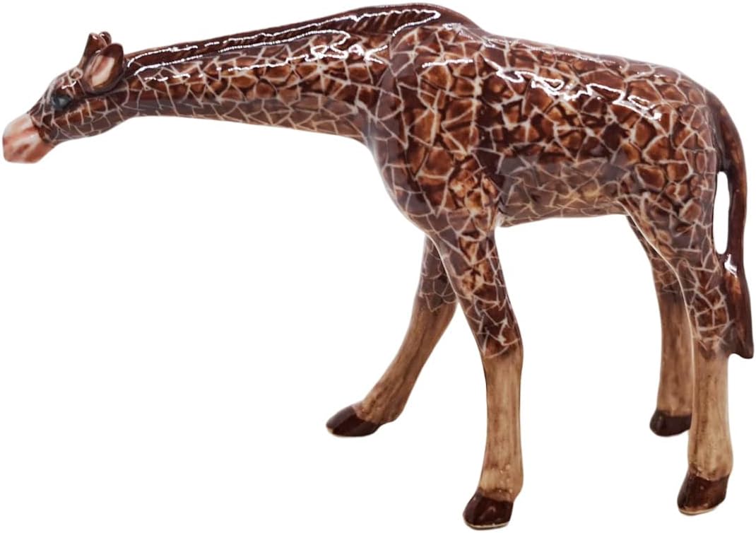 WitnyStore Tiny 2¾" Brown Standing Look Right Giraffe Figurine - Miniature Hand Made Ceramic Giraffes Tropical Savanna Africa Wild Life Cute Animals Porcelain Decorative Collectible Figure Décor Gifts
