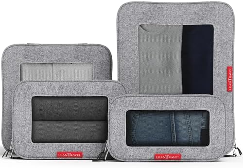 LeanTravel Premium Compression Packing Cubes for Travel - Suitcase Organizer Bags with Double Zipper & Breathable Mesh Panel - Space Saving Carry On Luggage Essentials (6-Pack, Grey)