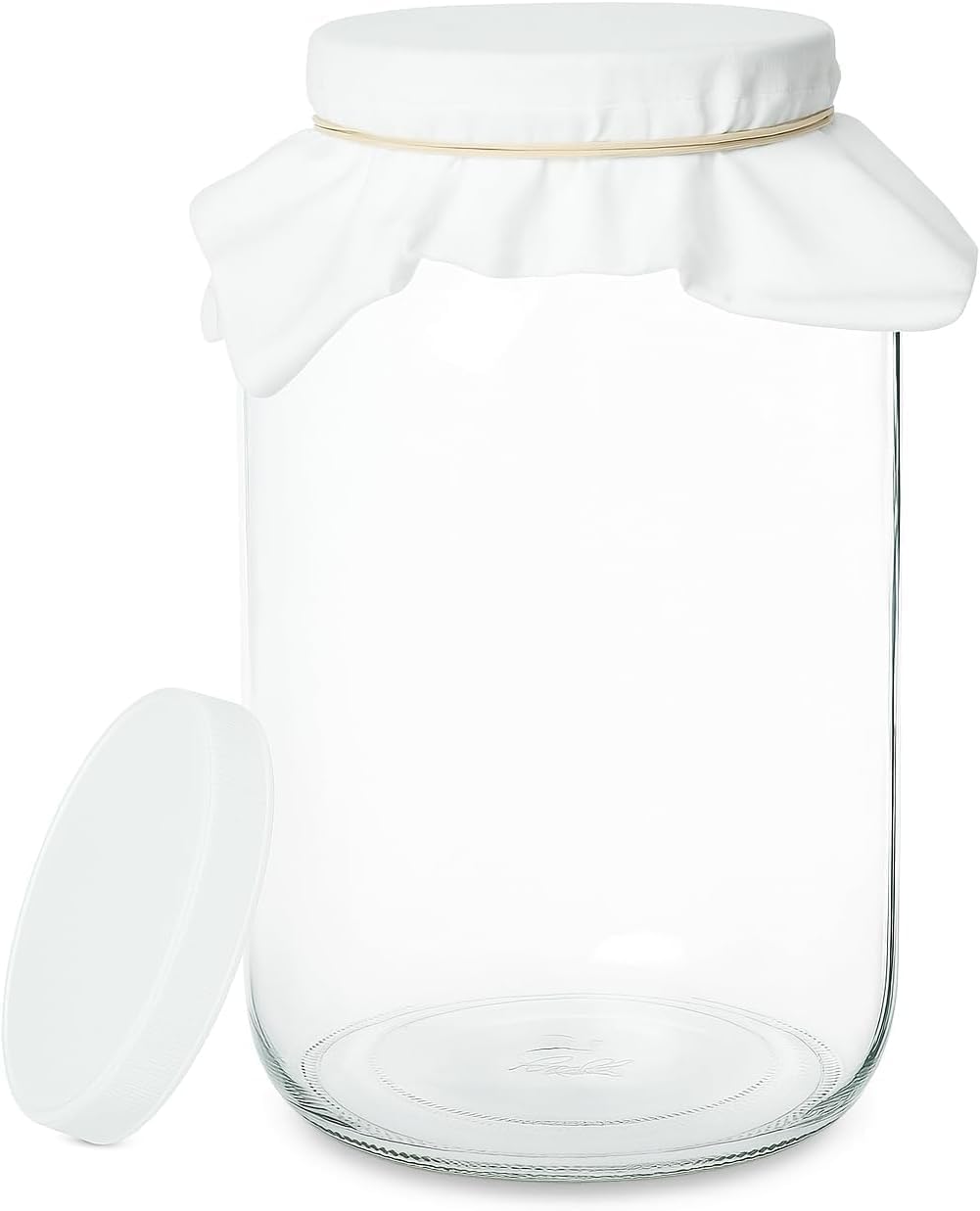 1 Gallon Glass Wide Mouth Kombucha Brewing Mason Jar - Home Brewing and Fermenting Kit with Cotton Cloth Filter, Rubber Band and Plastic Lid (1 Jar)