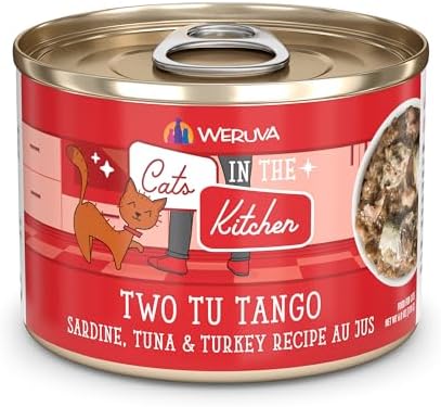 Weruva Cats in the Kitchen, Two Tu Tango with Sardine, Tuna & Turkey Au Jus Cat Food, 6oz Can (Pack of 24)