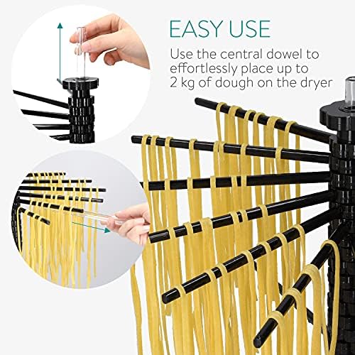Navaris Collapsible Pasta Drying Rack - Tall Compact Spaghetti Noodle Stand with 16 Plastic Rods - Fresh Pasta Making Accessories - up to 2 kg (4.5