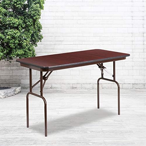 BizChair 4-Foot Mahogany Melamine Laminate Folding Banquet Table