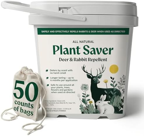 Deer & Rabbit Repellent – All Natural Scent-Based Animal Protection – Safe for Pets & Plants – Long-Lasting Up to 6 Months – Repels Elk, Moose & Rodents – 2 lbs with 10 Refillable Bags