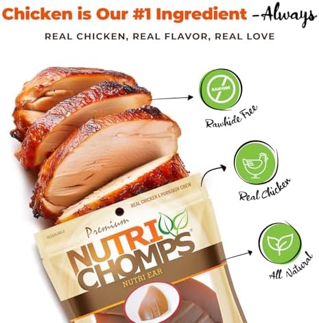 NutriChomps Rawhide-Free Dog Chews, Ear-Shaped, Chicken, 10 Count