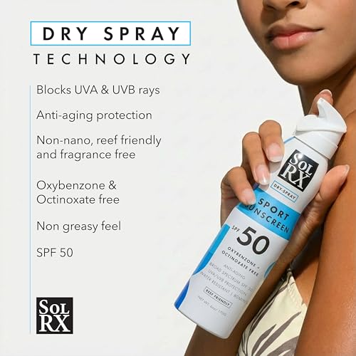 SolRX SPORT SPRAY SPF 50 Sunscreen Spray, Reef Friendly Face & Body | 360 Degree Multi-Angle Nozzle, Designed For Easy Application, Outdoor Activities